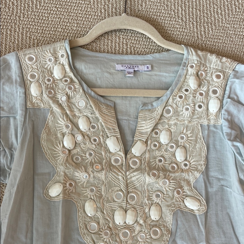 Calypso St. Barth Light Blue Mini Dress with Cream Embroidery - Picture 5 of 13